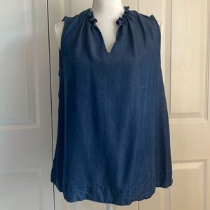 Anne Klein Women’s SZ M Sleeveless Pullover Ruffle Neck Denim -Look Soft Top